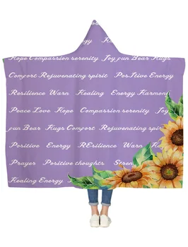 

Sunflower Healing Words Warm Purple Hooded Blanket Bedspread Blankets Blanket Flannel Travel All-Season