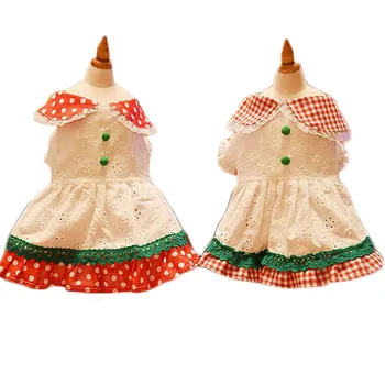 

Long Dress Elegant White Cotton Tshirt Dress Summer Hollow Lace Plaid/Dot Printed Princess Skirt Pet Dog Clothes For Shih Tzu XL