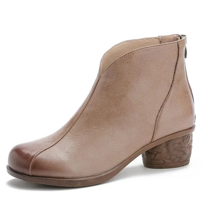 DRKANOL/ г., модные женские ботинки осенние женские ботильоны из натуральной кожи на толстом каблуке Женская обувь ботинки из мягкой кожи с молнией сзади - Цвет: without plush