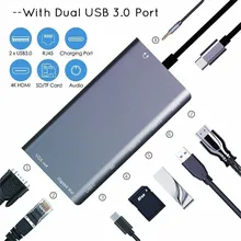 Лучшие продажи продуктов USB-C к Rj45 Lan 4K HDMI VGA 2Usb 3,0 Sd слот для карт 8 в 1 type C адаптер для Носимых устройств