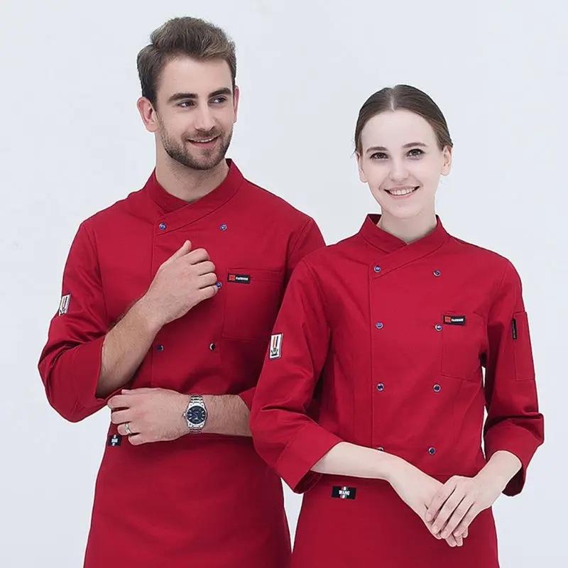 Для мужчин и женщин с длинным рукавом шеф-повара куртка повара Рабочая Униформа ресторан отель кухня еда обслуживание двубортное пальто с