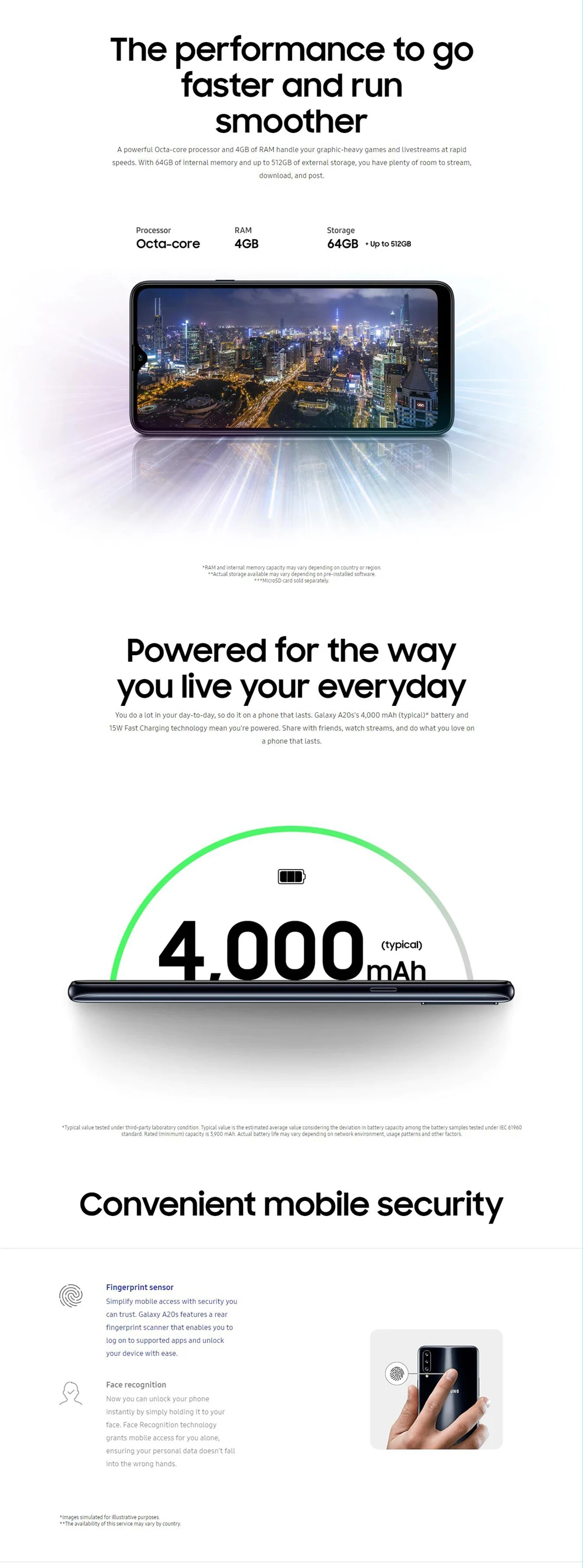 Мобильный телефон samsung Galaxy A20s A2070, две sim-карты, четыре ядра, 6,5 дюймов, тройная камера, 4 Гб ram, 64 ГБ rom, 4000 мАч