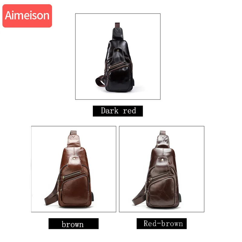 Aimeison Men Genuine Leather Cowhide Vintage Sling Chest Back Day Pack Travel Fashion Cross Body Messenger Shoulder Bag