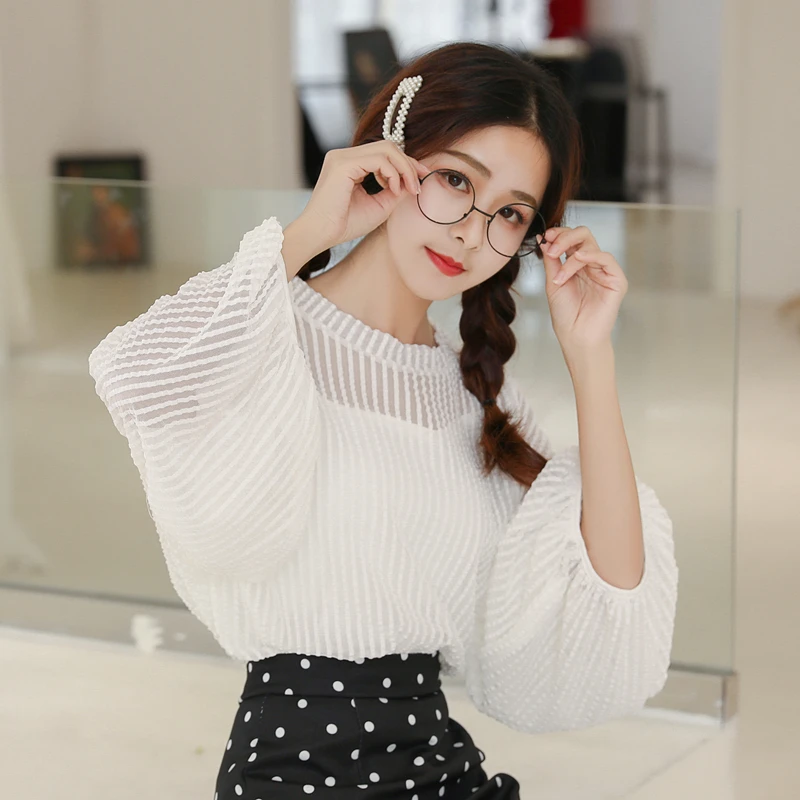 

COIGARSAM Plus Size Casual blouse women Summer Striped Full Sleeve Chiffon Solid Loose blusas womens tops and blouses 61282