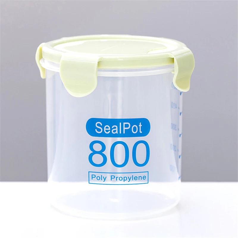 800ml (Green) Контейнер для хранения продуктов питания, грубая крупа, банка для зерна, шкала, бутылка, свежий горшок, кухонные банки для хранения, уплотнительная коробка, бак 600-1000 мл - Цвет: 800ml (Green)
