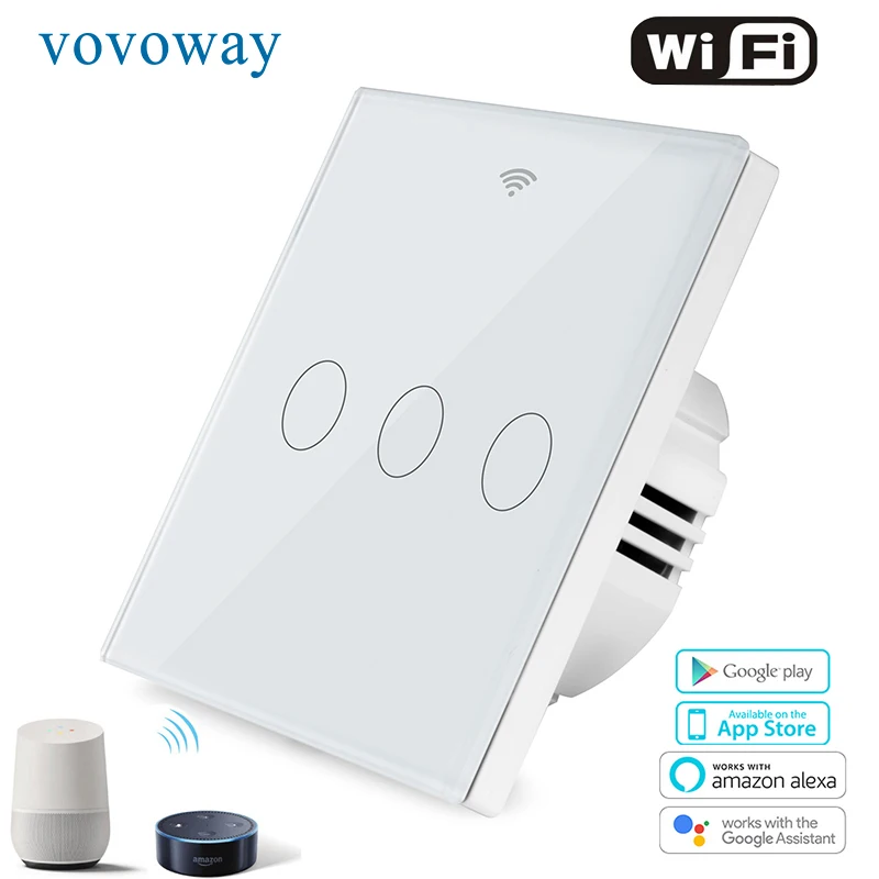 

Vovoway EU Glass panel touch light switch,WIFI phone APP remote control,3Gang AC110V220V,smart Home application
