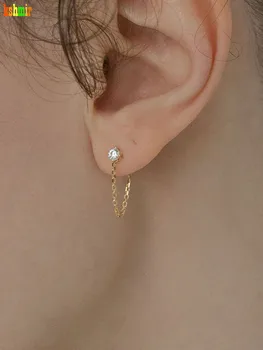 

kshmir Delicate and refined chain earrings sparkle zircon earrings, ms golden chain women earrings, fashion earrings gift