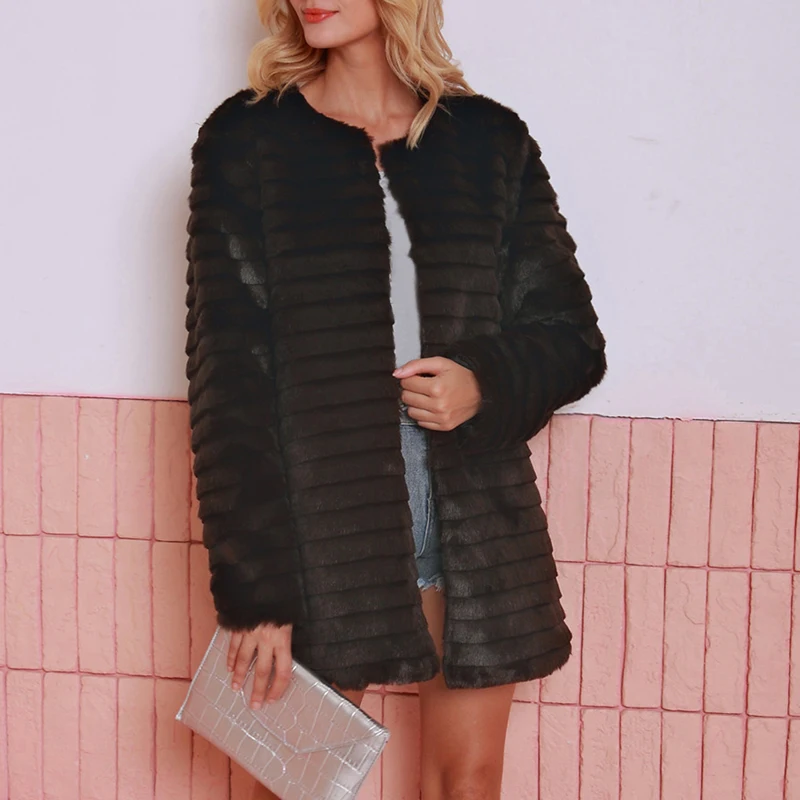 

Women Fashion Outwear Windproof Hiking Jacket Fashion O-Neck Coat Solid Faux Fur Jacket Plus Size S-3XL Female Warm Coat