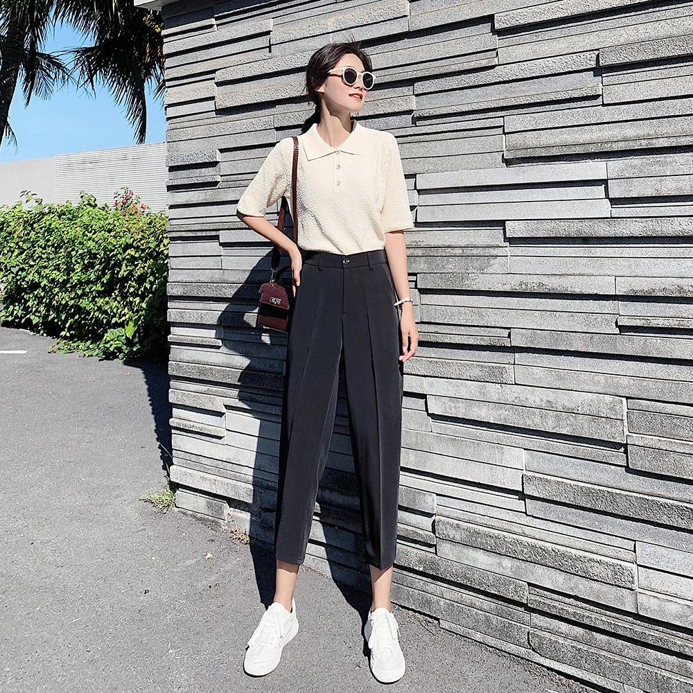 Brown Wide Leg Pants Women High Wasit Classic Vintage Office Suit Pants  Female Elegant Casual Black Woman Trousers Palazzo 24385 - Pants & Capris -  AliExpress