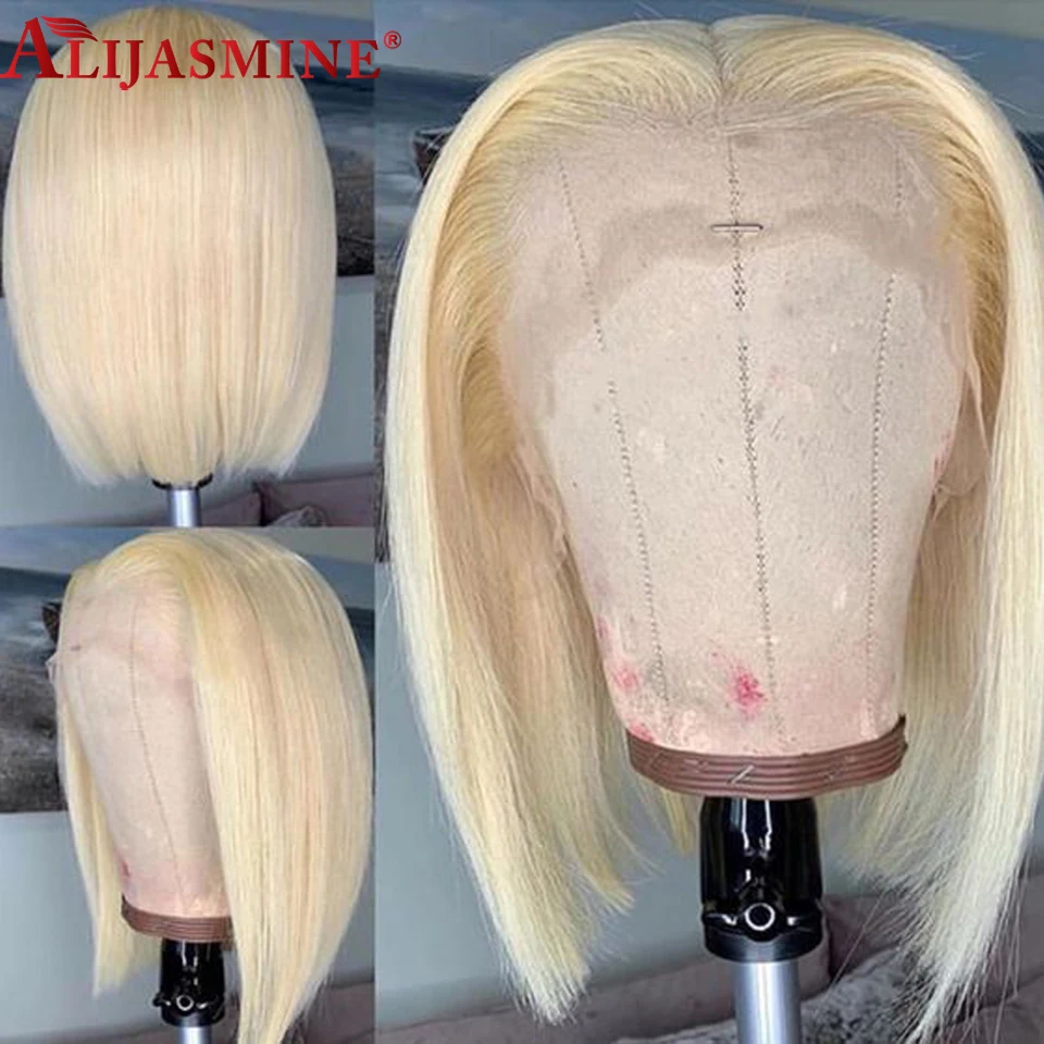 

Blonde #613 Short Straight Bob Wigs HD Transparent Lace 13X6 Brazilian Remy Lace Front Human Hair Wigs For Black Women Can Dye