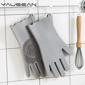 

Upgraded Smiley face Kitchen Silicone Cleaning Gloves Magic Silicone Dish Washing Scrubber Household Tools for Cleaning Brush