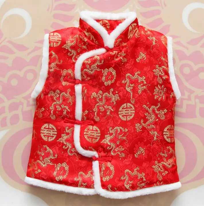 Китайский новогодний детский жилет красный зимний | Тематическая одежда и