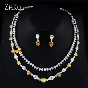 

ZAKOL Luxury Zircona Women Jewelry Sets multi-layer Flower Shape Necklace Earrings Set For Women Party FSSP384