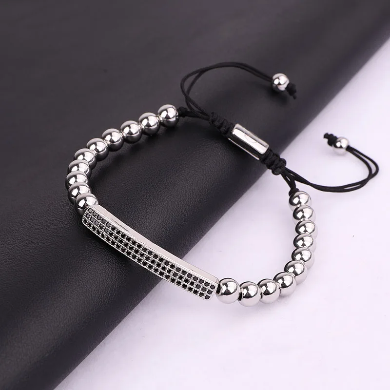 High Quality Stainless Steel Beads Cubic Zirconia Charm Friendship Beaded Bracelet Men Jewelry Gift - Image 4