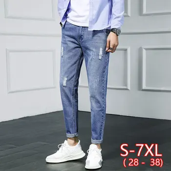 

new men jeans ripped fashion male destroyed summer thin loose korean hole denim nine pants