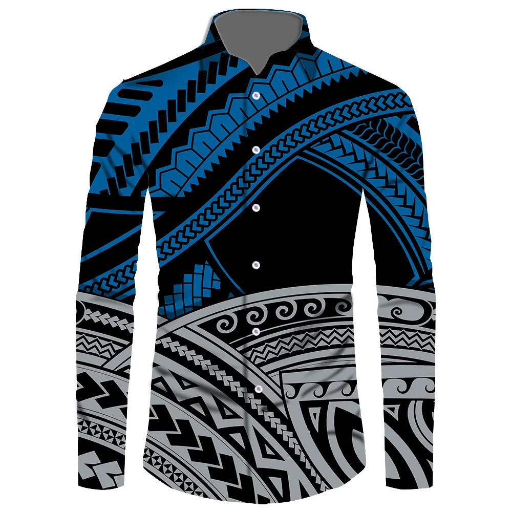 Long Sleeve Shirt Men Viking Clothes Samoan Puletasi Polynesian Samoan Shirts For Men Tribal Island Top Men's Shirt