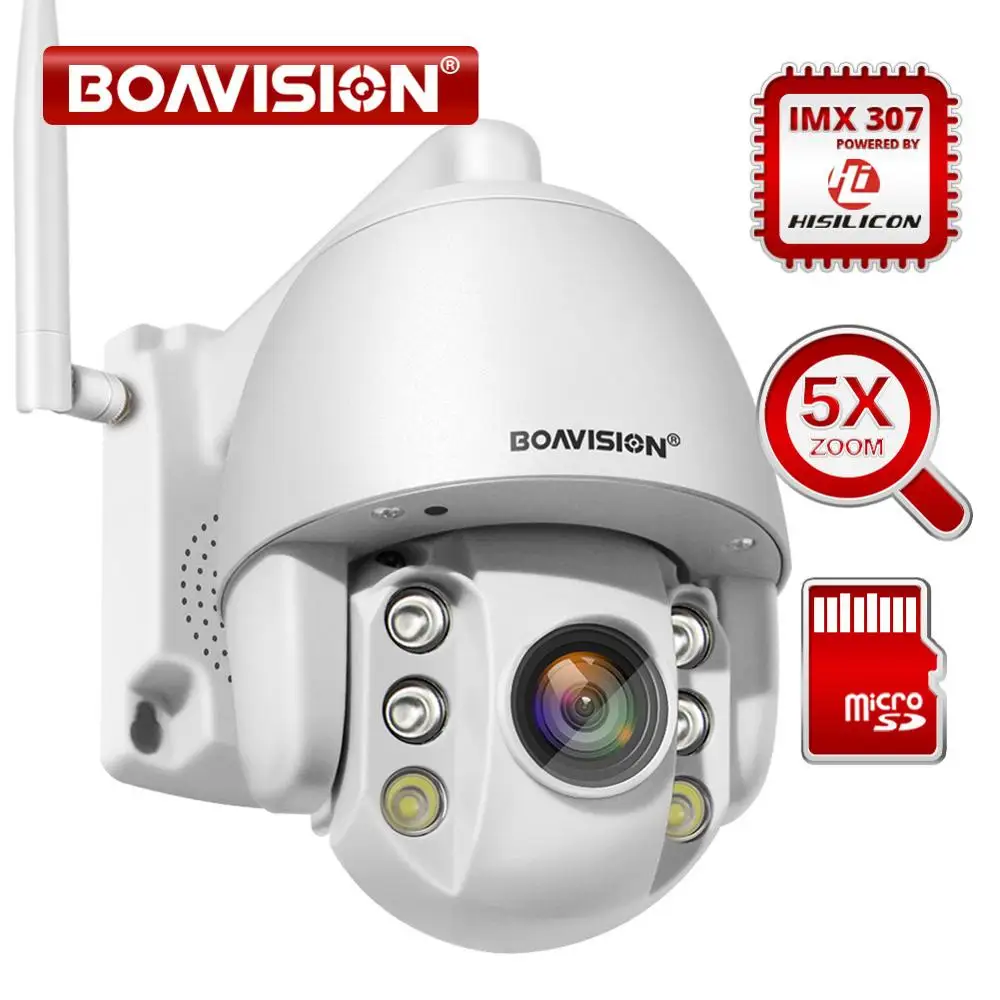 Online Super Mini 2.5 pulgadas PTZ Speed Dome WIFI Cámara IP 1080P Exterior 5X Zoom 4mm Lente fija Cámara inalámbrica IR 60m Audio bidireccional
