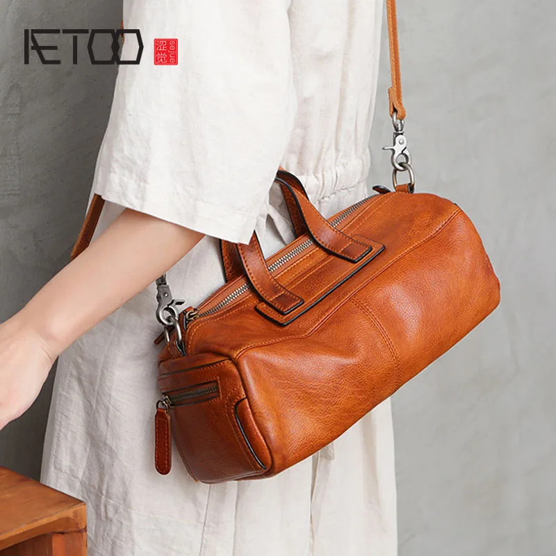 

AETOO New autumn wild casual leather handbag large capacity literary retro diagonal cross leather motorcycle bag