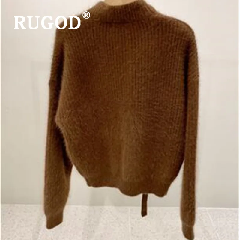 RUGOD свитер с высоким воротом на шнуровке, кардиганы для женщин, однобортный однотонный трикотаж, корейский стиль, винтажное элегантное вязаное пальто, модное