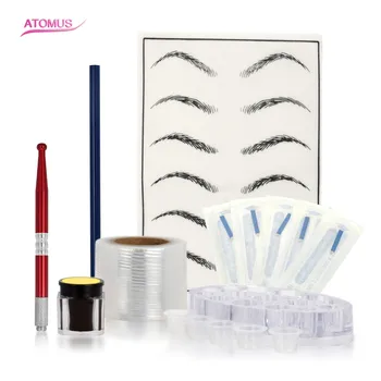 

Microblading Kit Eyebrow Tattoo Needle Pen Set with Tattoo Pigment Practice Skin Ring Cups Holder Plastic Film Brow Pencil