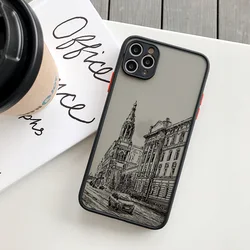 Architectural Black Lines Artistic Phone Case - Stylish Back Building Cover - iPhone 16 Pro Max (Black building 1)
