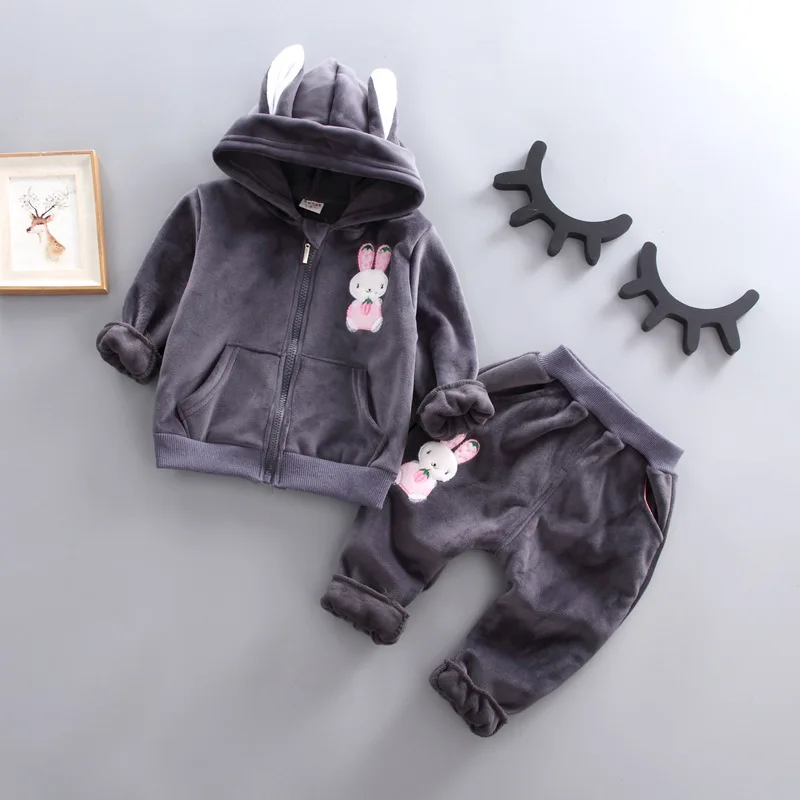 

2018 Winter Korean-style Girls Childrenswear Rabbit fu he rong Cardigan Hoodie Two-Piece Set