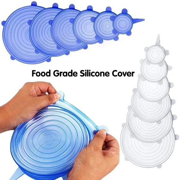 6 шт. универсальная силиконовая крышка эластичная всасывающая для кастрюли