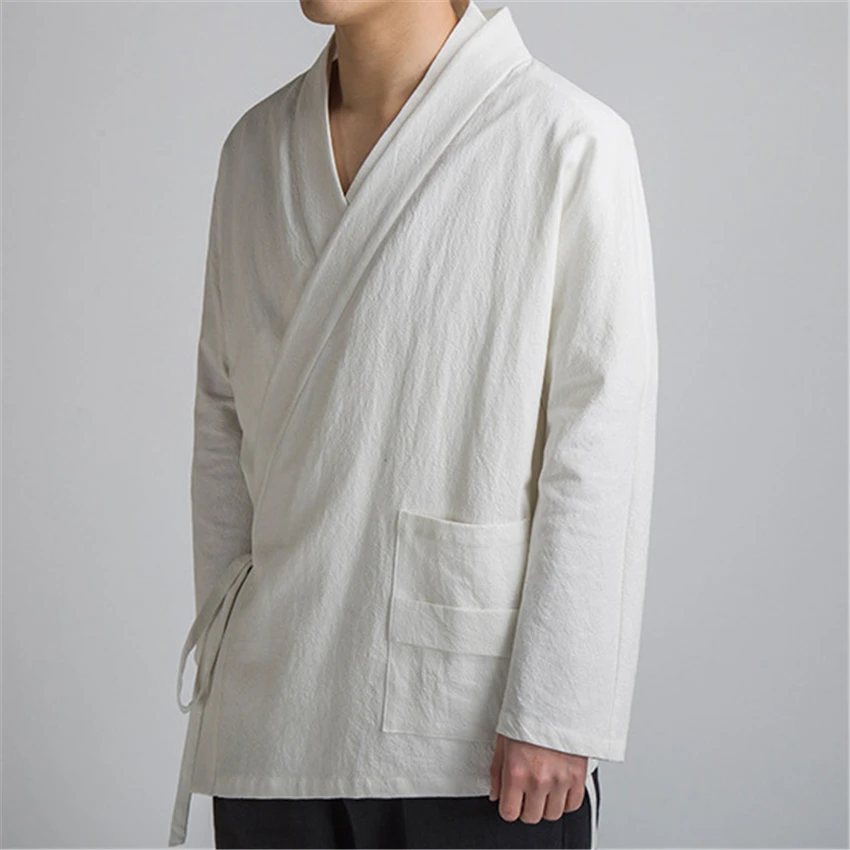 Tang Suit Autumn Chinese Style Cardigan Bandage Shirts Hanfu Vintage New Year Traditional Chinese Clothing for Men Tai Chi