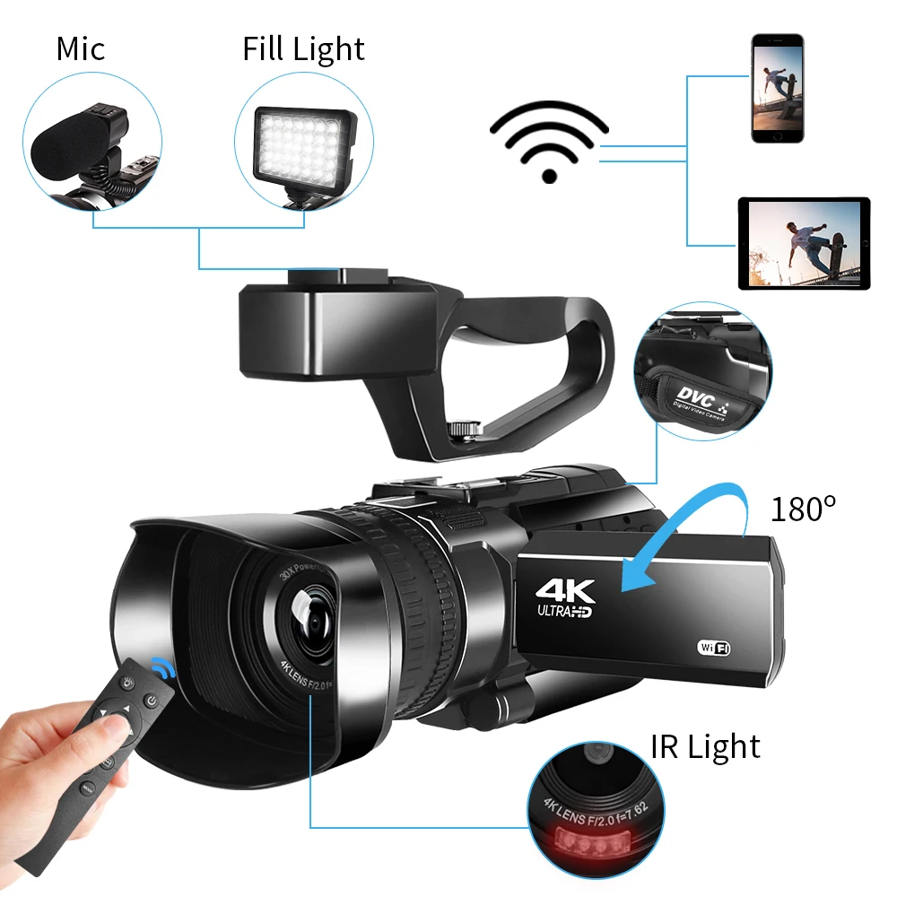 4K видеокамера 48MP WIFI 30X цифровой зум 3 0 дюймов ультра HD сенсорный экран рекордер