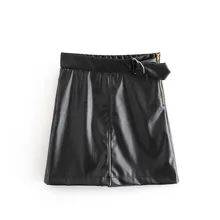 Осенне-зимняя мини-юбка из искусственной кожи с украшением в виде пояса для женщин, Повседневная Уличная юбка с высокой талией для девушек, новинка, модный стиль