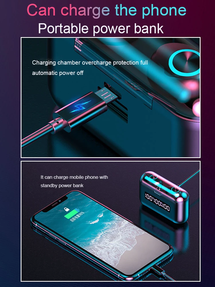 TWS Wireless Headphones Bluetooth 5 0 Earphones HiFi Stereo Sports Earbuds 2000mAh Charging Box Gaming Headset with Microphones