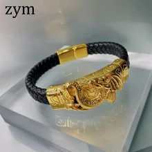 ZymHot брендовый браслет с драконом из нержавеющей стали, высококачественный кожаный браслет в стиле панк, Модный Ретро мужской кожаный веревочный браслет