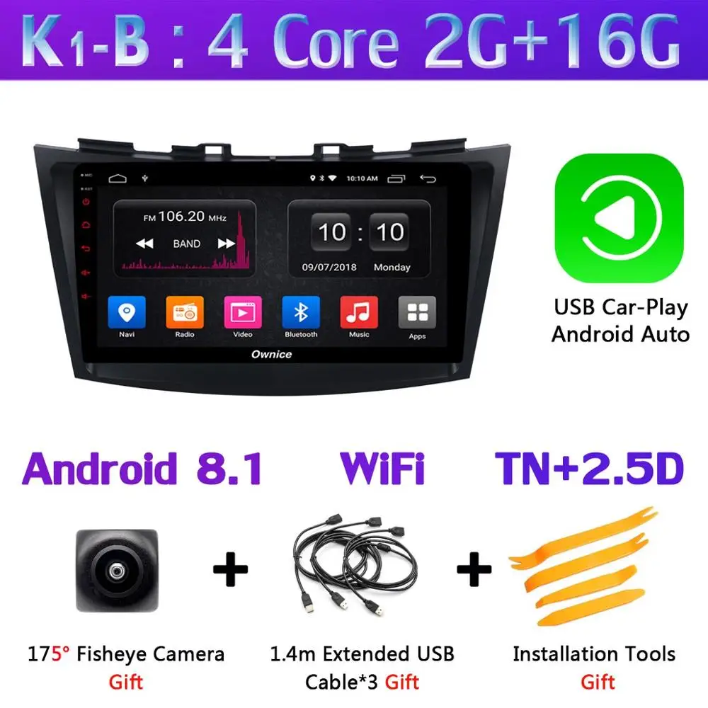 K1-B-CarPlay 360 ° панорамный 4G LTE WiFi 8Core 4G+ 64G Android 9,0 Автомобильный мультимедийный радио gps DSP CarPlay видео для Suzuki Swift Sport 2010 - Цвет: K1-B-CarPlay