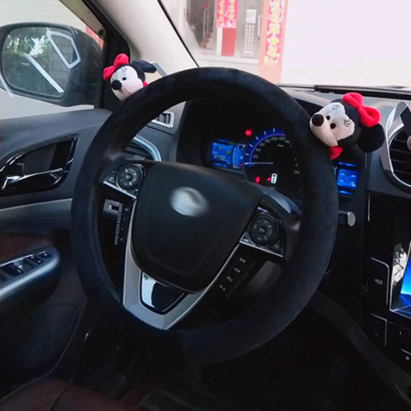 Милый мультяшный автомобильный чехол на руль зимний плюшевый женский подарок