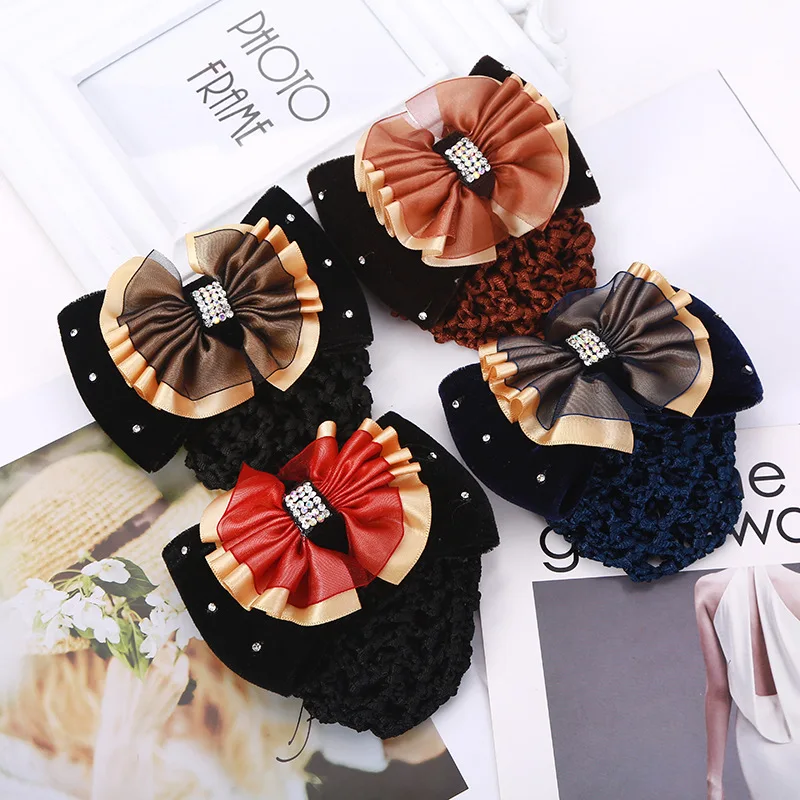 

1PC Elegant Nurse Bank Occupation Updo Net-bag Headdress Flower Dignified Women's Bow-Knot Hair Accessories Headwear
