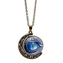 Vintage Style Hollow Pattern Moon Dragon Eye Glass PendantRotatable Necklace Glass Sweater Chain Necklaces for Men Women Jewelry 