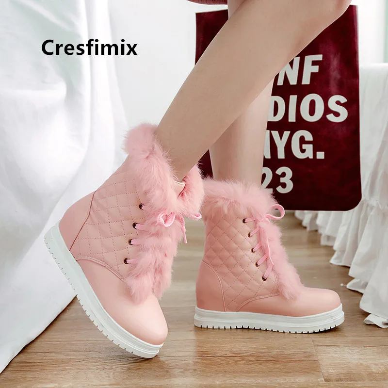 Cresfimix/botas de mujer; женские теплые зимние ботинки высокого качества розового цвета; красивые женские осенние ботинки на меху; обувь из искусственной кожи; a6078