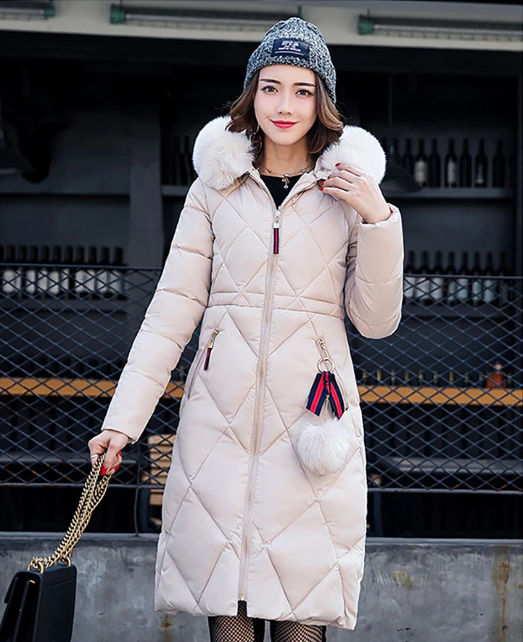 Модные зимние женские длинные теплые парки с капюшоном, приталенное пальто, утолщенная Офисная Женская куртка с меховым воротником, приталенные теплые пальто CC25