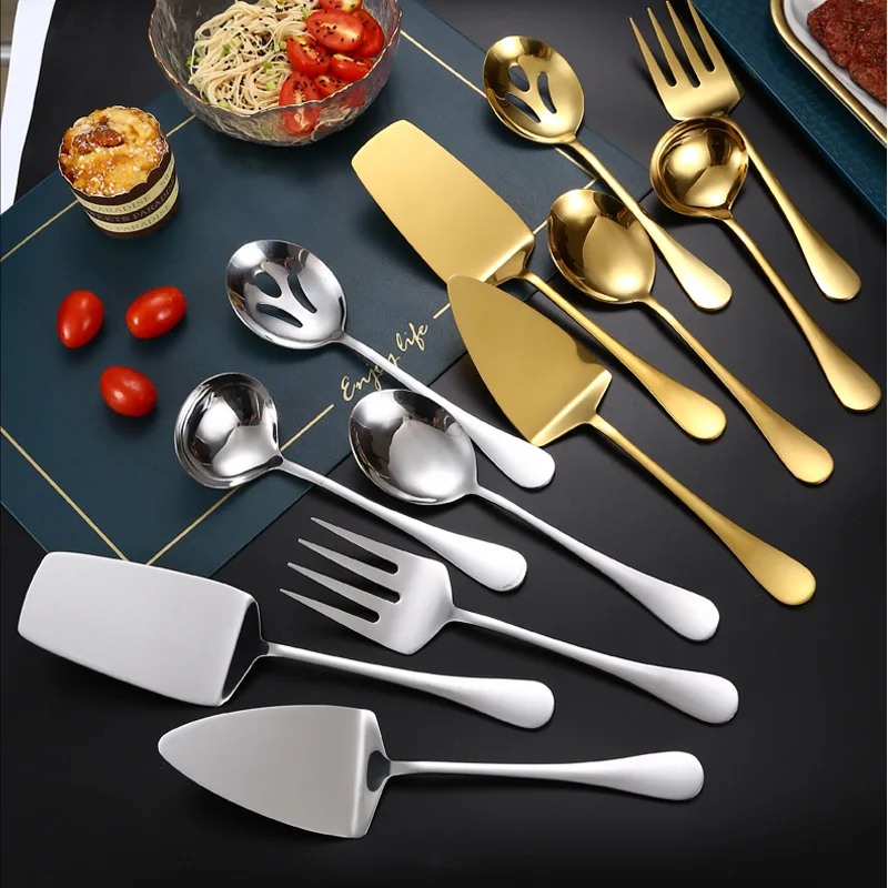 Gold Stainless Steel Western Serving Tableware Fork Spoon Shovel Set Portable Cutlery Dinnerware for Steak Kitchen Utensils cutlery set western style cutlery set stainless steel cutlery set