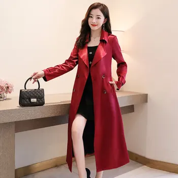 

Windbreaker double-breasted suit collar long sleeve season long lace waist women's jacket