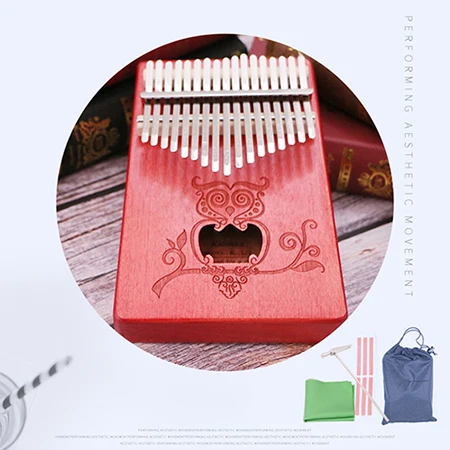 Red Kalimba 17 клавишное пианино милая сова из массива дерева красное дерево калимба большого пальца пианино для начинающих подарок на день рождения - Цвет: Red