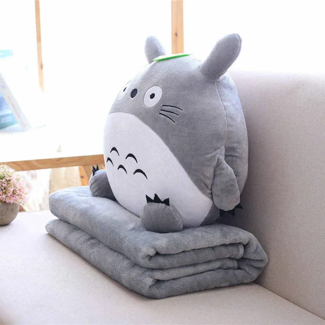Multifunction Japan Plush Totoro Cute Soft Flannel Pillow with Blanket 3 In 1 Stuffed Hand Warmer Cushion Girl Valentine Gift