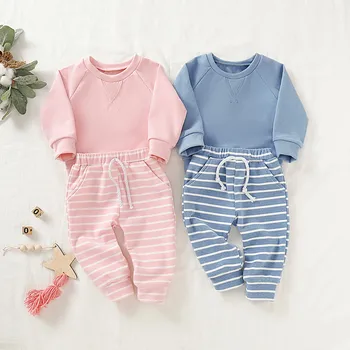 

Newborn Baby Boys Girls Sweatshirt Set Striped Pants Long Sleeve Soft Tops Infant Baby Clothes Set Cotton Newborn Baby Clothing