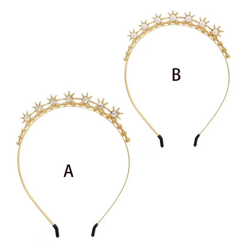 Baroque Forehead Jewelry Metal Headband Faux Pearl Rhinestone Sun Hair Hoop Women Bridal Wedding Styling Tiara Crown Headdress | Красота и