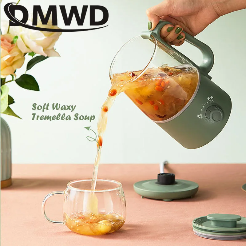 DMWD Household Mini Health Preserving Pots Electric Kettle Grass Water Heater Cup Milk Dessert Heating Pot Slow Cooker 500ml EU