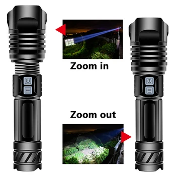 

30W Flash Light Torch Aluminum Zoomable Waterproof 9-core XHP90.2 Brightest Led Flashlight USB Rechargeable Power Bank Battery