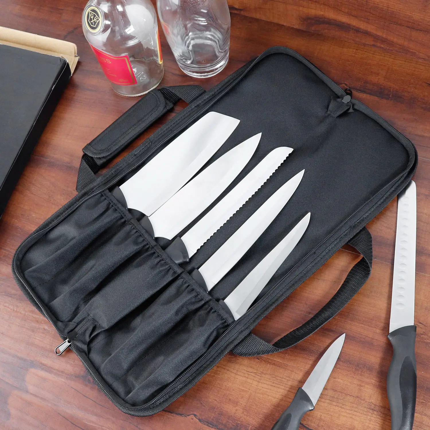 Trousse Pour Couteaux De Cuisine Samdew Sac à Couteaux De Chef Avec Trou De Verrouillage Et 17 6 Emplacements, Étui De Transport Pour Couteaux Pour Chefs Professionnels, Sac De Voyage Pour