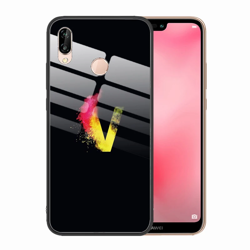 Роскошный чехол для телефона с 26 буквами A B C D для huawei P20 Lite Pro Huawie P30 Lite Pro Coque, закаленное стекло, чехол для huawei P30 Lite P30 Pro huawei mate 10 Lite 20 Lite Funda - Цвет: V