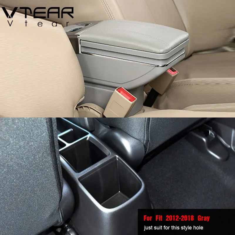 12-18 Gray Vtear для Honda Fit Jazz автомобильный подлокотник кожаный подлокотник ABS ящик для хранения вращающийся центральная консоль интерьерные аксессуары украшения - Название цвета: 12-18 Gray