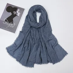 Autumn Winter Plain Ripple Pleated Fringe Viscose Shawl Scarf Lady High Quality Wrap Pashminas Stole Muslim Hijab Snood 190*80Cm